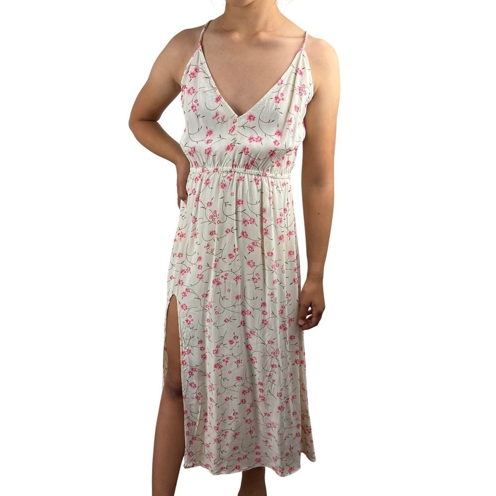 Reformation Floral Midi Dress Side Slit Criss Cross Back Size M (runs small)